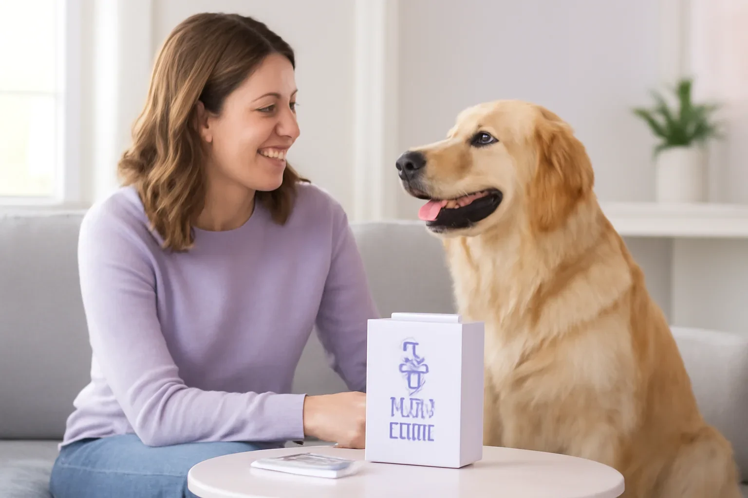Can a Dog DNA Test Tell Age or Birthday? visual showing a dog DNA kit and owner in a bright modern setting