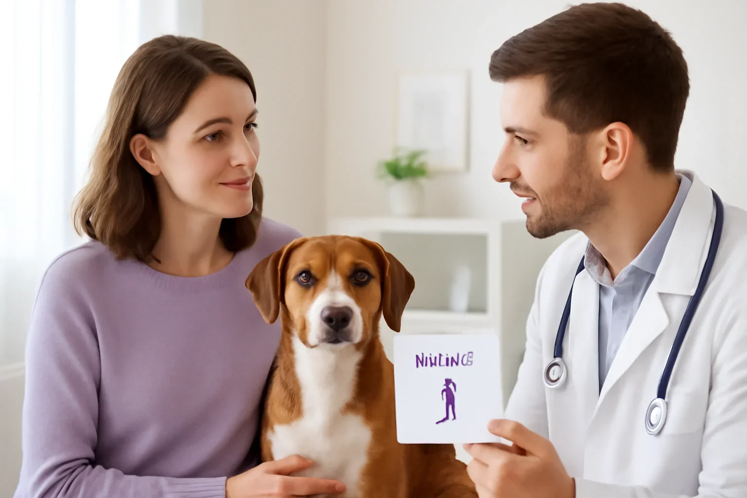 Can Vets Recommend Dog DNA Tests? visual showing a dog DNA kit and owner in a bright modern setting
