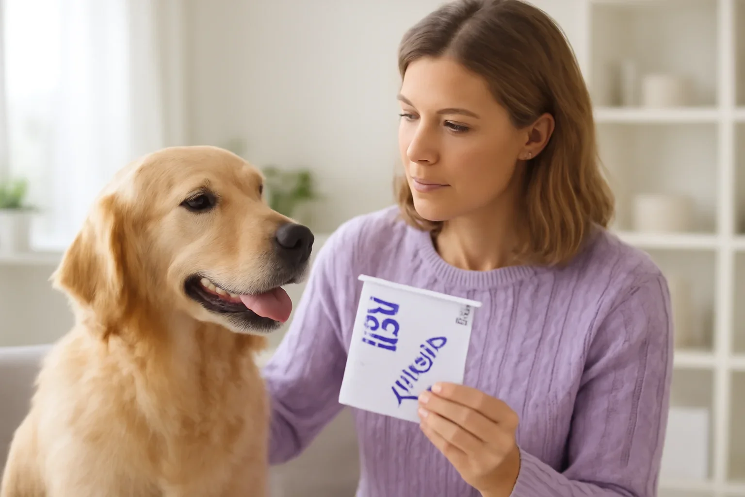 Deceased Dog DNA Testing: What Is Possible? visual showing a dog DNA kit and owner in a bright modern setting