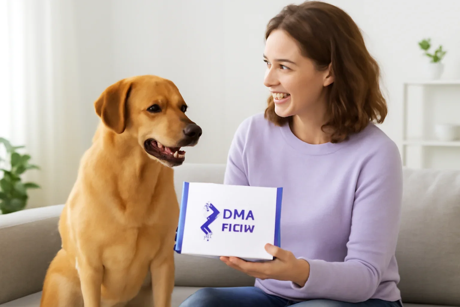 DNA My Dog vs Embark: Which Is Better? visual showing a dog DNA kit and owner in a bright modern setting