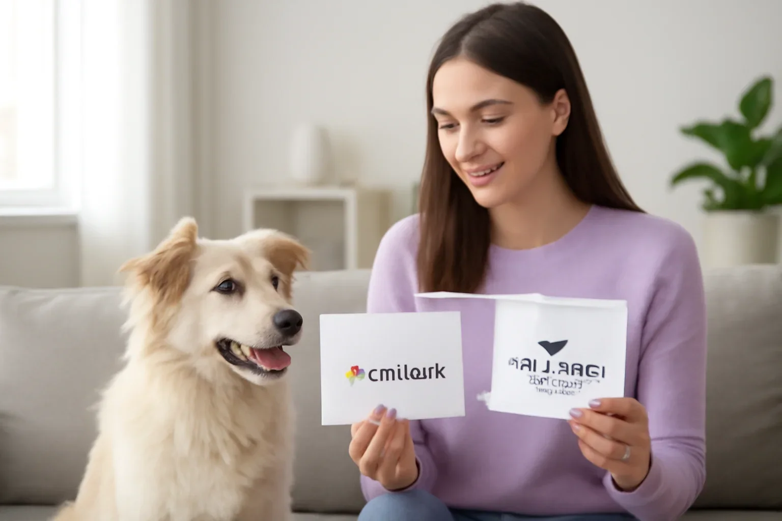 Embark vs Wisdom Panel for Canadian Dog Owners visual showing a dog DNA kit and owner in a bright modern setting
