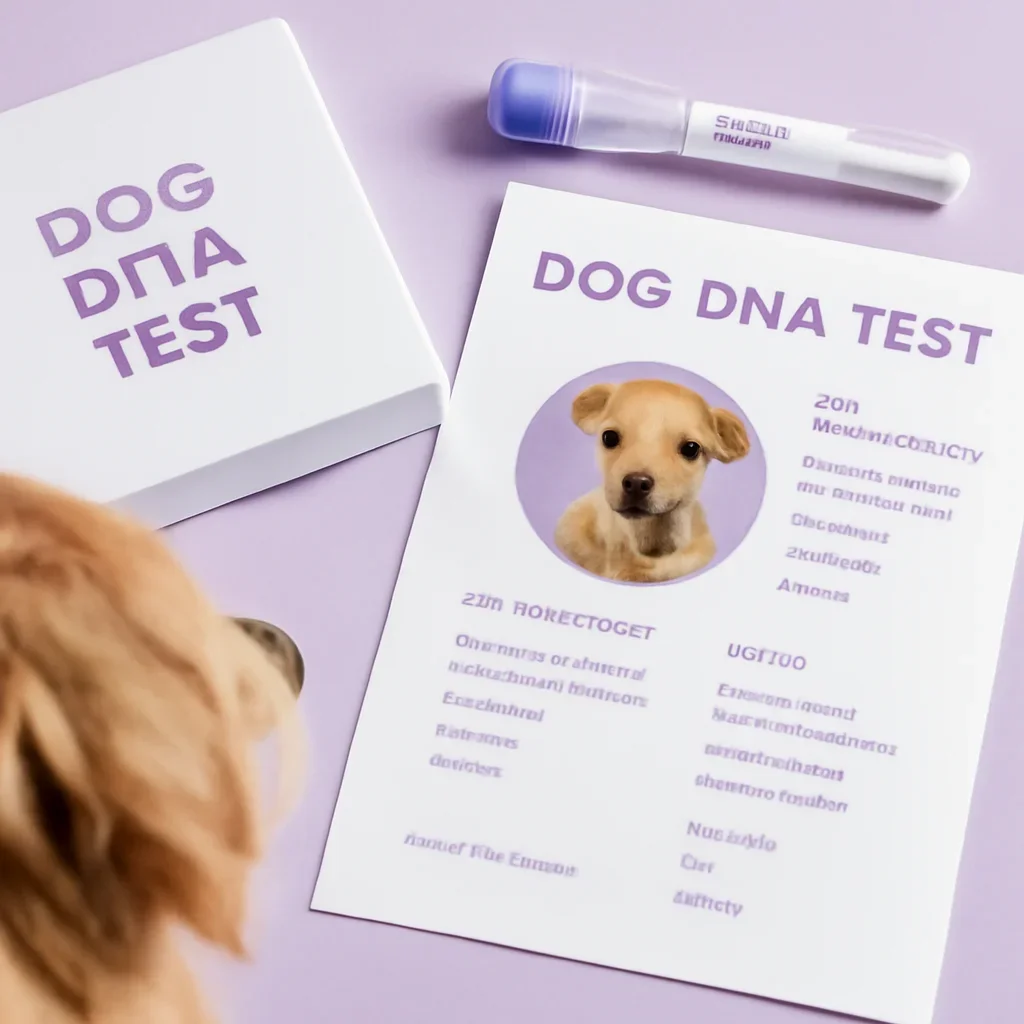 Dog DNA testing materials arranged for the how to read dog dna test results page