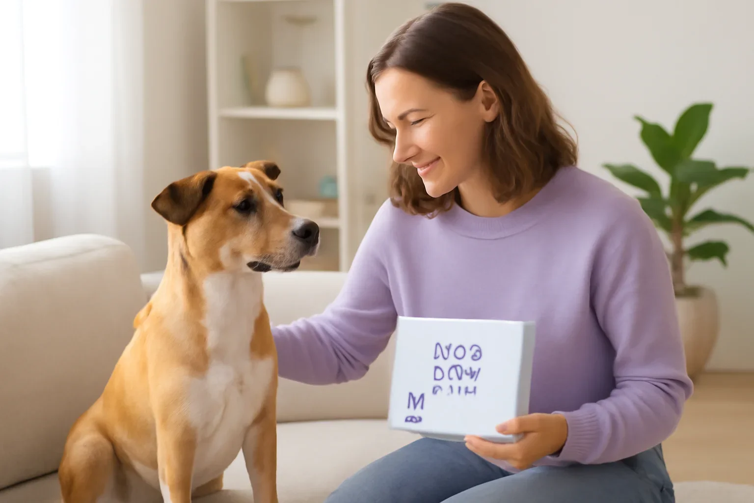 What to Know Before Buying a Dog DNA Test in Canada visual showing a dog DNA kit and owner in a bright modern setting