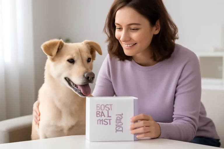 Where to Buy Dog DNA Tests in Canada visual showing a dog DNA kit and owner in a bright modern setting