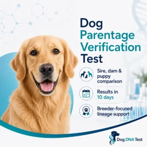 Dog DNA parentage verification test kit for confirming biological relationships between dogs using genetic analysis